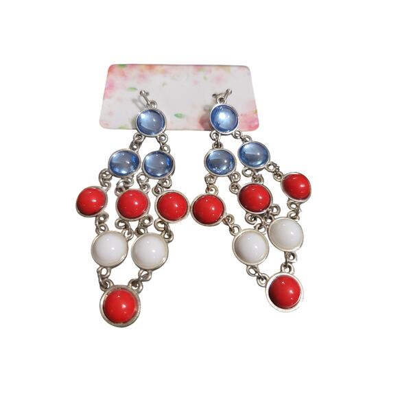 Beautiful Silver Toned with glass and faux stone dangle earrings - Picture 3 of 3